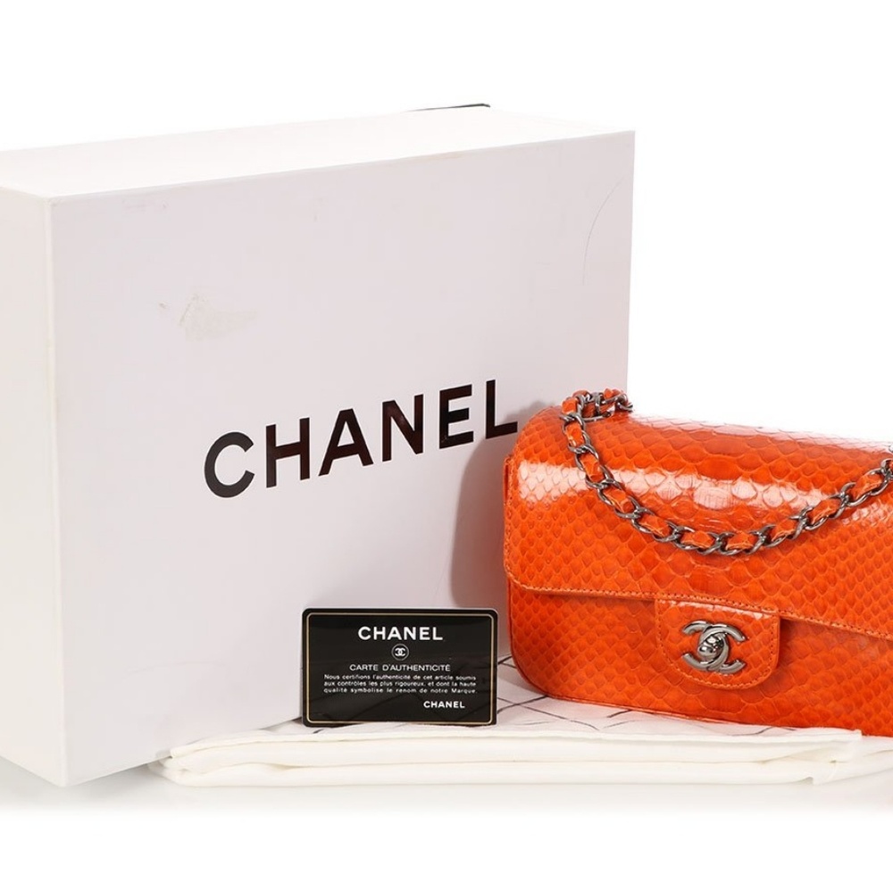 **SOLD ❤❤ CHANEL SMALL ORANGE PYTHON FLAP